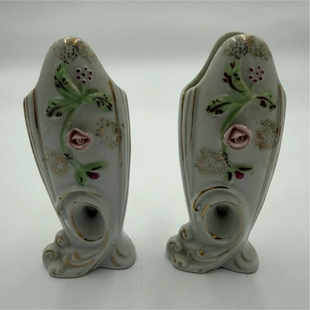 Vintage Porcelain Double Bud Vases,